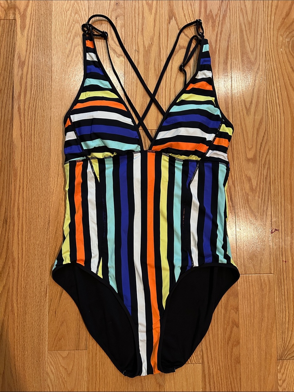 Anne Cole One-Piece Swimsuit with Multicolor Vertical Stripes Adjustable Straps